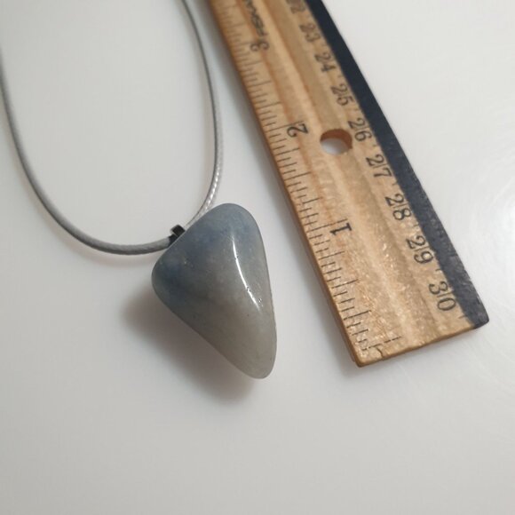 Polished Stone Pendant Necklace Semi Precious Stone Gray Cord Adjustable Gift - Picture 4 of 5